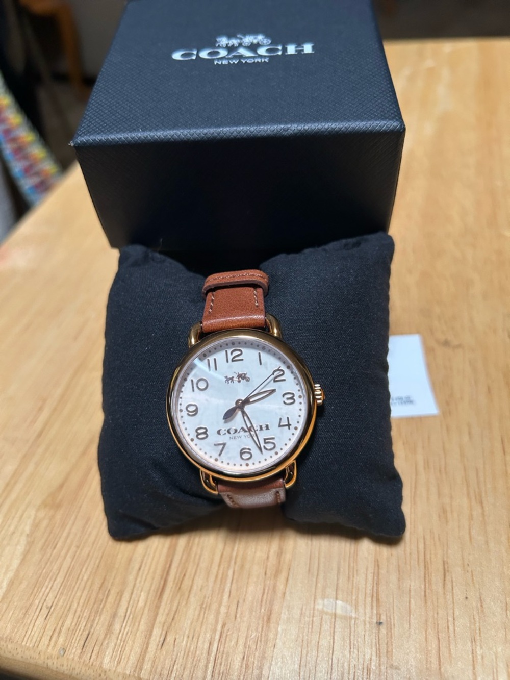 COACH Brown Leather Strap Watch with White Dial and Gold-Tone Case